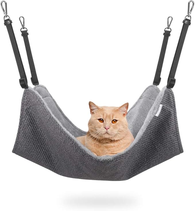 Cat Hammock for Cage, Soft Pet Bed Fit Ferret, Kitten, Puppy, Small Dog, Adjustable-Strap/Load Capacity 30lb (Gray)-PawvioPets