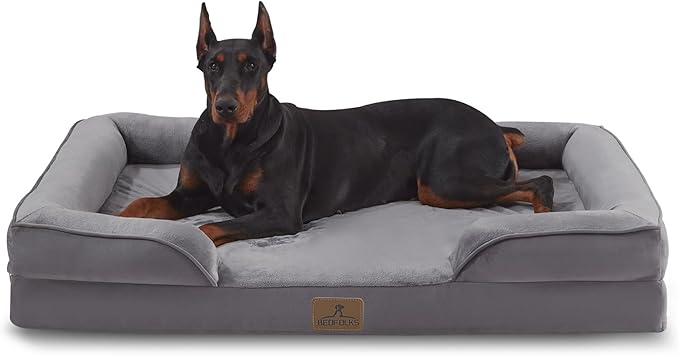 Bedfolks Orthopedic Dog Bed, Waterproof Dog Sofa Bed for Extra Large Dogs, Egg Foam Pet Couch Bed with Removable Washable Cover and Nonslip Bottom, Dark Grey-PawvioPets