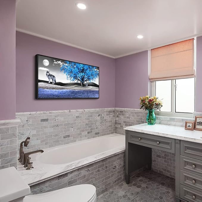 Frame Canvas Wall Art For Living Room Family Wall Decorations For Bedroom Modern Office Wall Decor Paintings Blue Tree Landscape Pictures Artwork Canvas Art Prints Home Decor Black Framed 24" X 48"-PawvioPets