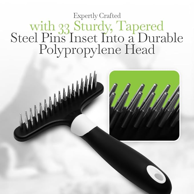 Fuller Brush Undercoat Pet Rake - 33 Sturdy Tapered Steel Pins Inset into Polypropylene Head - Ergonomically Designed Rubberized Handle - Reduce Tangles, Remove Loose Undercoat for Shed-Free Groom-PawvioPets