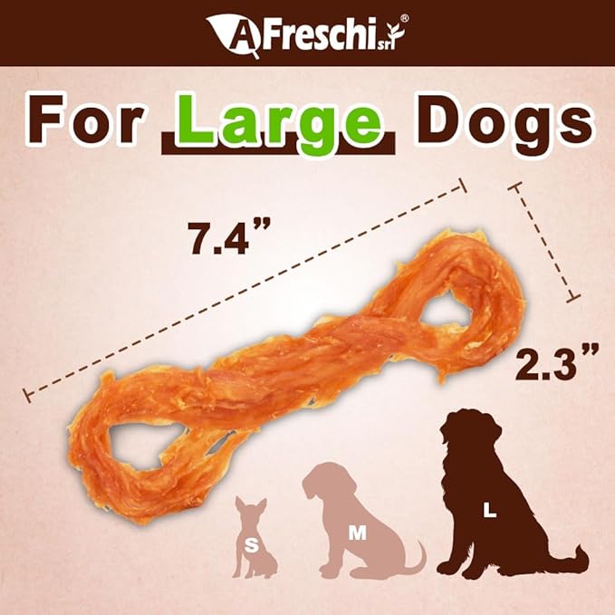 Afreschi Natural Turkey Tendon Rope (L) 3.53 oz, USA-Sourced Turkey Tendon, All Natural Human Grade Dog Chew, Hypoallergenic, Rawhide Alternative, Dog Treats for Large Breeds-PawvioPets