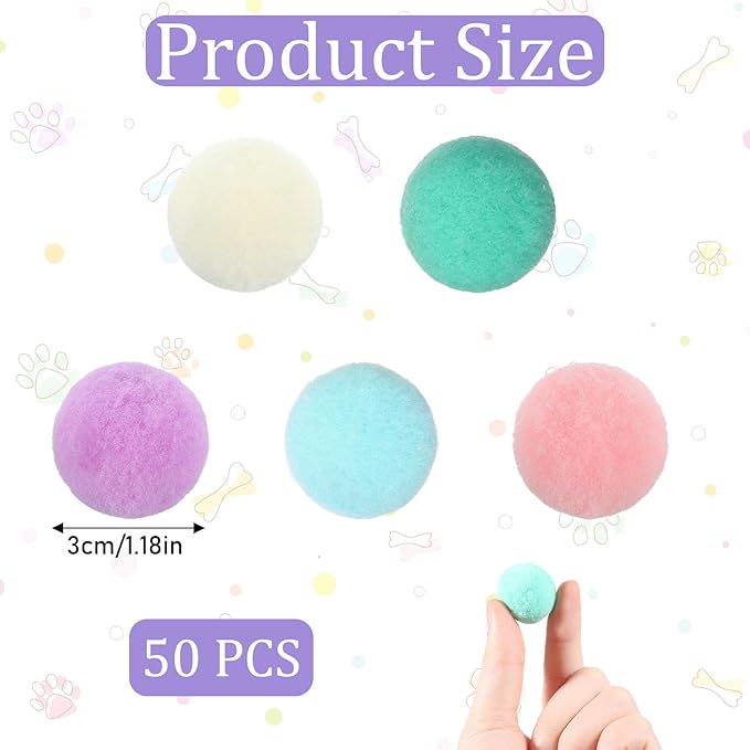 50 Pcs Cat Toy Balls 1.2-inch Colorful Cat Pom Pom Balls Soft Interactive Kitten Ball Cats Exercise Toys Fuzzy Kitten Interactive Playing Quiet Toy for Cats Pet-PawvioPets
