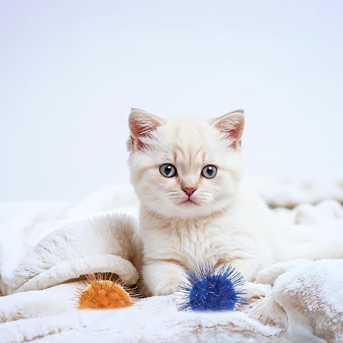 40 Pcs Pom Pom Balls for Kittens Colorful Pompom Balls for Cats Sparkle Ball for Cats Interactive Cat Toy Set for Exercise and Entertainment-PawvioPets