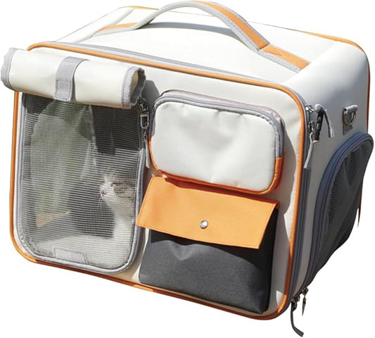 Dog Backpack, Pet Backpack with Upgrade Waist Cushion Design to Better Fit The Waist, Ventilated Soft Cat Backpack for Travel, Hiking, Camping(White)-PawvioPets