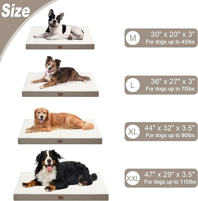 Dog Crate Bed Washable Dog Beds for Large Dogs, Big Waterproof Orthopedic Pet Bed with Egg Crate Foam Pet Mat, Removable Oxford Cooling Cover, Khaki White-PawvioPets