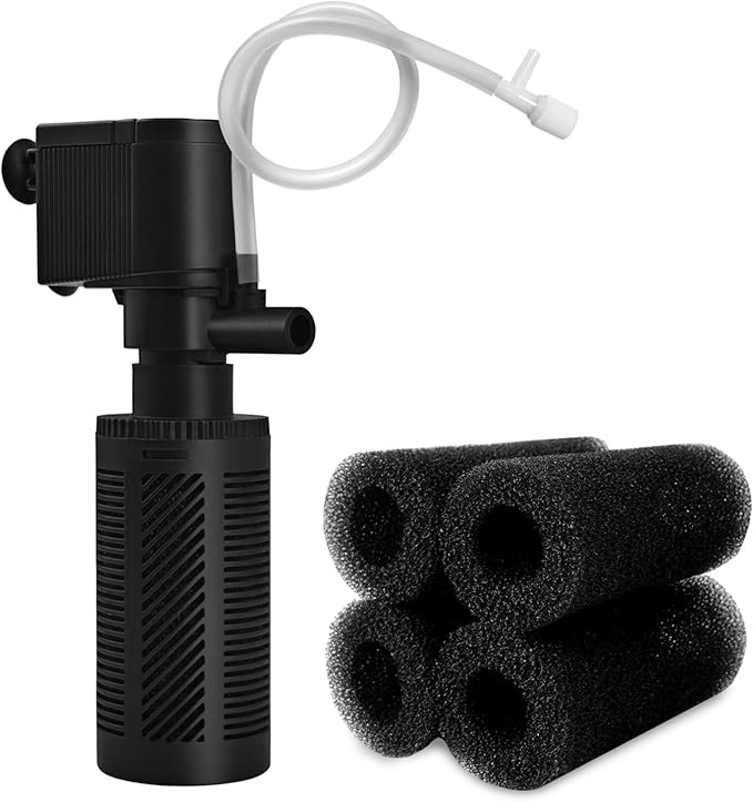 DOMICA Small Aquarium Filter with Aeration System 92GPH 5W Internal Filter for 3 to 10 Gallons Fish Tank, Submersible Fish Tank Filter with 4-pack Pre-filter Sponge-PawvioPets
