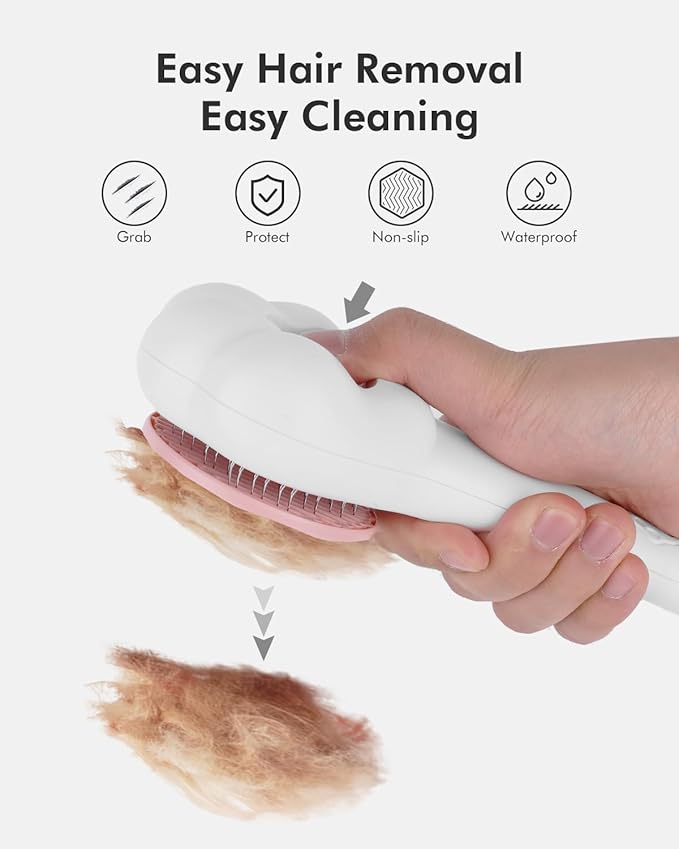 Cat Brush with Release Button Self-Cleaning and Skin-Friendly Grooming and Shedding Tool for Long and Short Haired Cats & Dogs, 140° Comb Teeth, Removes Loose Undercoats and Promotes Healthy Fur-PawvioPets