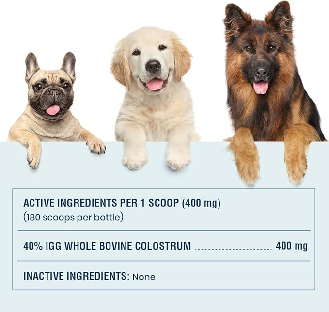 40% IgG Grass Fed Colostrum for Dogs, High IgG Third Party Tested, Immune Support, Skin & Gut Health, Seasonal Allergy & Itch Relief, Made in USA, 2.5 Oz-PawvioPets