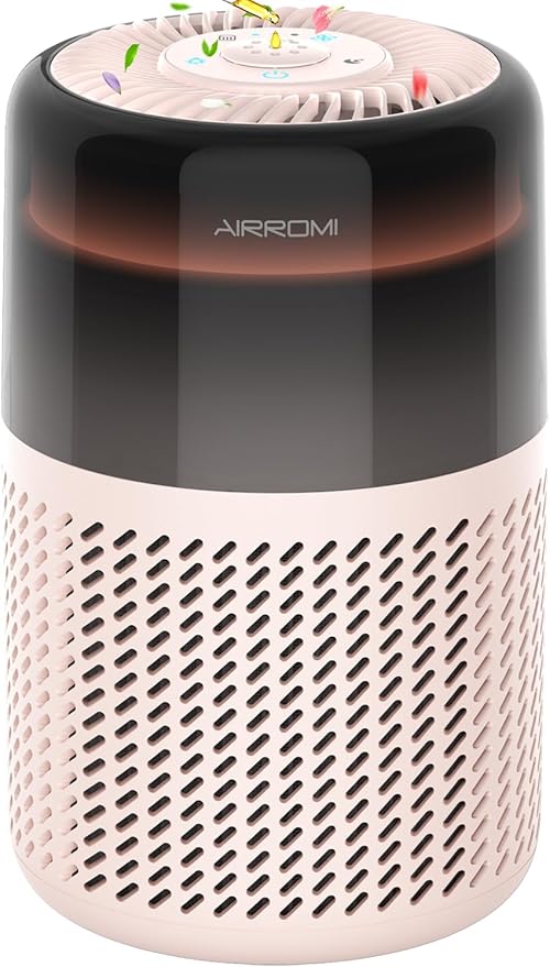 AIRROMI Air Purifier for Bedroom Home,HEPA Filter,Covers Upto 549 Ft²,Quiet 360°intake Air Cleaner with Fragrance ponge for Better Sleep,Night Light,Filters Smoke,Pet Dander,Allergies,Dust,A2005 Beige-PawvioPets