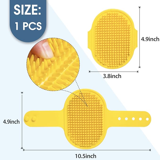 Dog Grooming Brush, Lilpep Pet Shampoo Bath Brush Soothing Massage Rubber Comb with Adjustable Ring Handle for Long Short Haired Dogs and Cats (Yellow, pack of 1)-PawvioPets