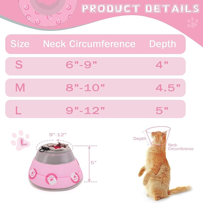Cat Cone Collar Soft to Stop Licking After Surgery Cat Recovery Collar for Small Large Cats Adjustable Elizabethan Collar-PawvioPets