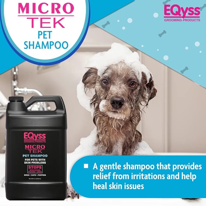EQyss Micro-Tek Pet Shampoo - Soothes Dry Irritated Skin on Contact, Stops Itching, Scratching, Biting, Licking Hot Spots - for Cats & Dogs (128 oz)-PawvioPets