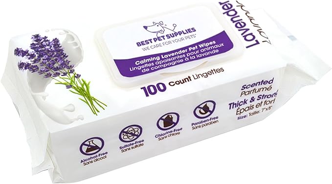 Best Pet Supplies Pet Wipes for Dogs - Dog Wipes Cleaning Deodorizing, for Coats, Ears, Paws - Calming Lavender, Aloe Vera, 100 Count-PawvioPets