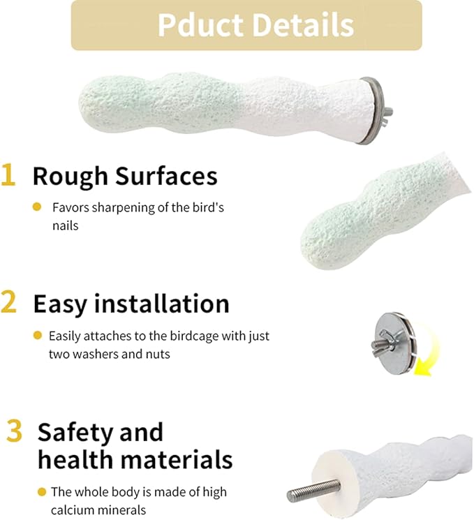 Bird Perches for Cage, Abrasive Surface High Calcium Mineral Parrot Perch Stand - Bird Nail File for Claw & Beak Health, Colorful Ceramic Bird Cage Accessories (Green, Coral)-PawvioPets