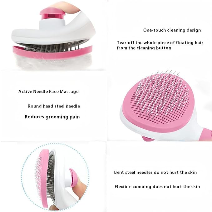 Cat Hair Brush, Cat Brush for Shedding with Metal Comb, Self Cleaning Pet Hair Brush with Release Button - Skin Friendly Deshedding Grooming Brush for Short and Long Haired Cats-PawvioPets