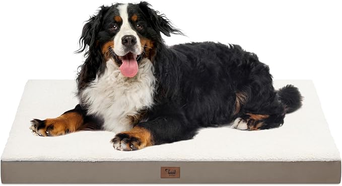 Dog Crate Bed Washable Dog Beds for Large Dogs, Big Waterproof Orthopedic Pet Bed with Egg Crate Foam Pet Mat, Removable Oxford Cooling Cover, Khaki White-PawvioPets