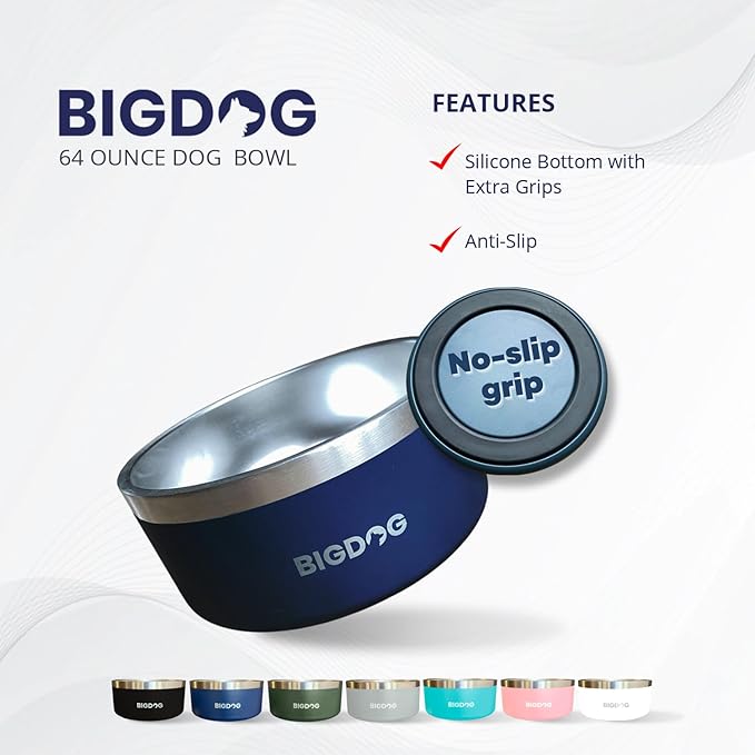 BIGDOG Stainless Steel Dog Bowl, 100 Ounces, Spill Proof, Large Dogs, Light Blue-PawvioPets