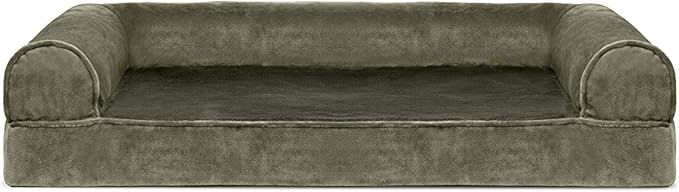FurHaven Soft, Orthopedic Foam Sofa Dog Bed with Washable & Removable Cover - Faux Fur/Velvet - Dark Sage, Dogs Up to 35 lbs - Medium-PawvioPets