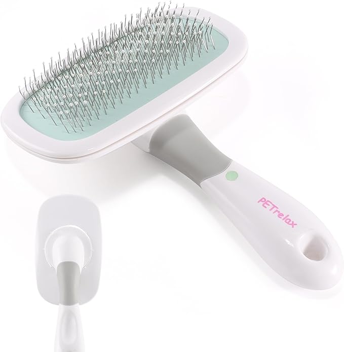 360°Rotating Dog and Cat Brush with Coated Tips and Soft Pins in 2 Length Gentle Slicker Brush for Small Dogs Puppies Yorkies Poodles Removes Loose Fur-PawvioPets