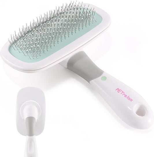 360°Rotating Dog and Cat Brush with Coated Tips and Soft Pins in 2 Length Gentle Slicker Brush for Small Dogs Puppies Yorkies Poodles Removes Loose Fur-PawvioPets