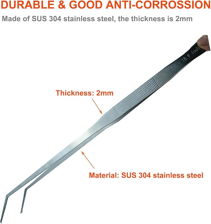 2 Pack Extra Long Tweezers, Fecsam Feeding Tongs, 18.9 inch & 10.5 inch Curved Aquarium Stainless Steel Large Aquascape Tools for Fish Tank, Terrarium，Aquascaping, Reptile, Bearded Dragon-PawvioPets