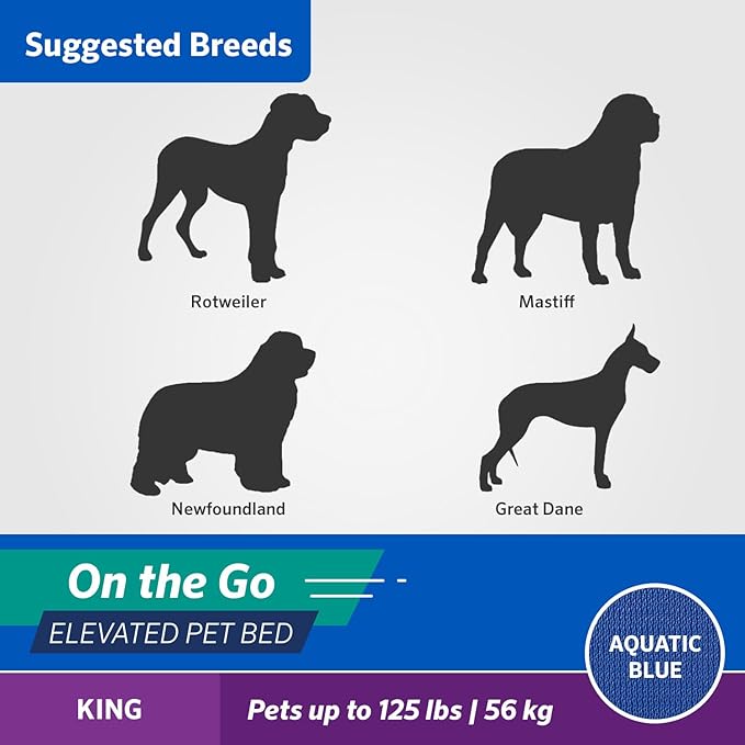 Coolaroo On-The-Go Elevated Dog Bed - Foldable Pop-Up Travel Dog Bed with Breathable, Moisture-Resistant Fabric, Carry Bag Included, Lightweight & Portable, Aquatic Blue, Extra Large-PawvioPets