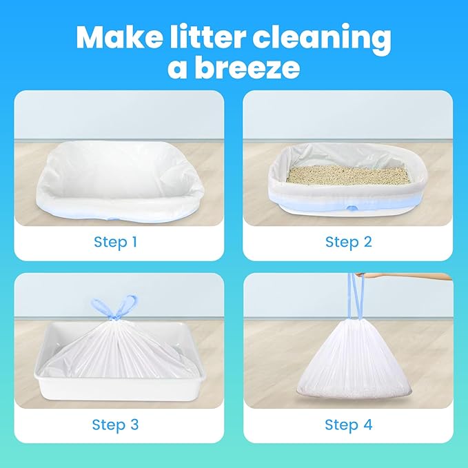 120 Pack Jumbo Cat Litter Bags-3MIL Extra Thick Leakproof Litter Box Liners, 37"x18" Heavy Duty Drawstring Cat Litter Liners for Automatic Litter Box, Odor Control Disposable Kitty Litter Bags 12 Roll-PawvioPets