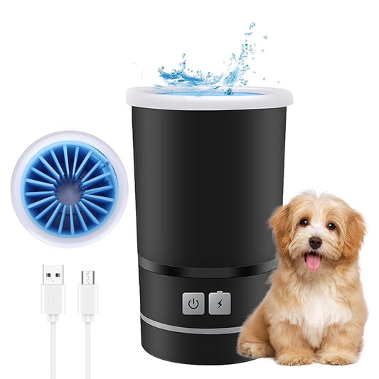 Automatic Dog Cleaner, Soft Electric Washer USB Rechargeable Portable Cleaner Cup, Dog Foot Cleaning Machine for Small to Medium Dogs Cats (Black White)-PawvioPets