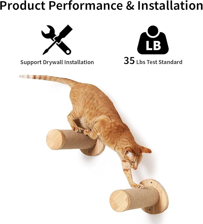 FUKUMARU Cat Wall Furniture, 11.8 Inch Cats Steps for Drywall, Kitten Stairs for Wall Mounted with Jute Scratching Kittens Shelf, 2 of Pack-PawvioPets