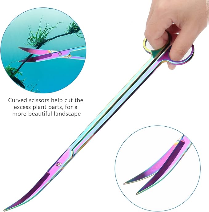 Aquarium Aquascape Tools Kit 15 in, 4in1 Anti-Rust Aquatic Plant Aquascaping Tool Stainless Steel Silver Tweezer Scissors Spatula for Aquarium Tank Clean (15in, Colorful)-PawvioPets