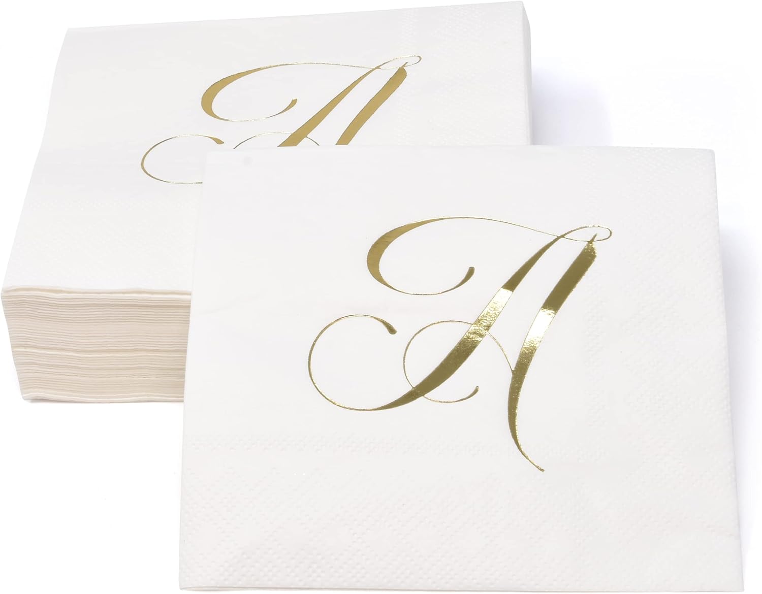 Gift Boutique 100 Gold Letter A Monogram Cocktail Napkins Disposable Paper Pack Elegant Metallic Golden Foil Hand Napkin for Powder Room Wedding Holiday Birthday Party Baby Shower Decorative Towels