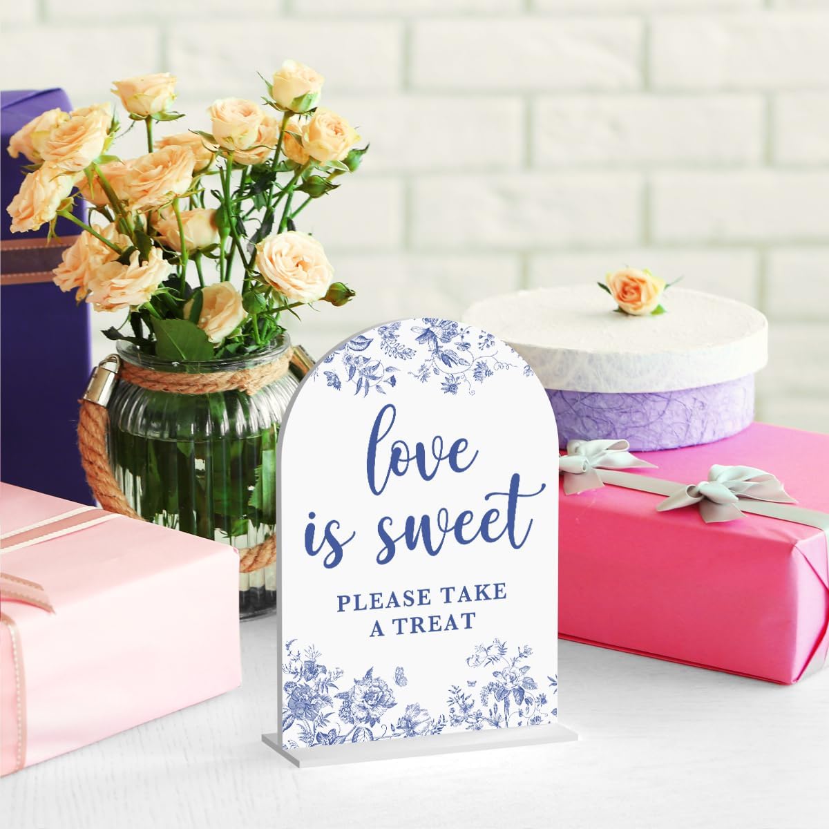 Acrylic Wedding Signs, Dusty Blue Wedding Decor, Blue Weddings Decor, Love is Sweet Signs for Reception, Modern Calligraphy Arch Acrylic Table Top Sign for Weddings Parties Dinners (White)