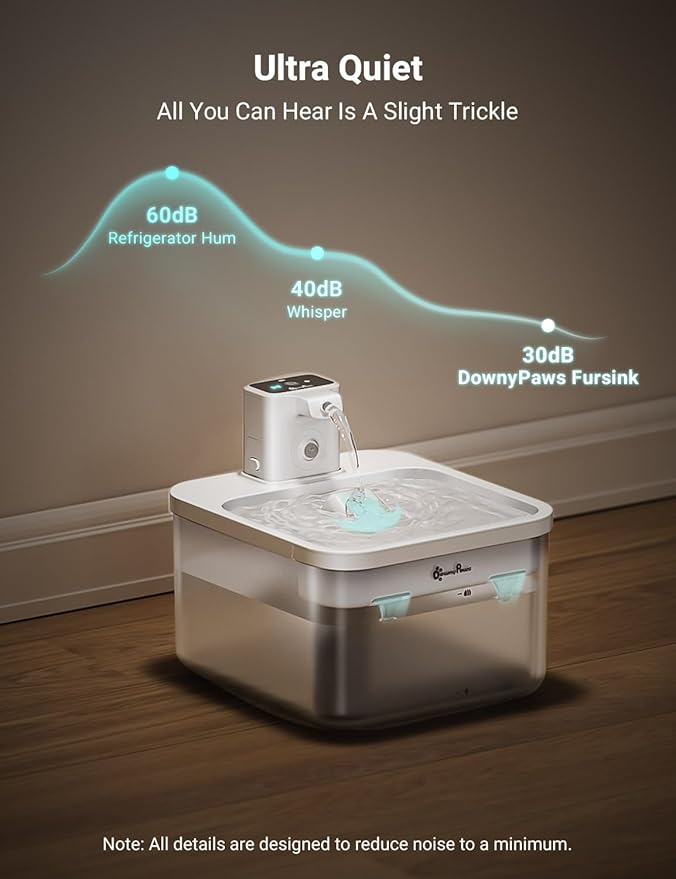 DownyPaws Battery Operated Cat Water Fountain, 84oz/2.5L Fursink Wireless Pet Water Fountain for Cats Inside, Automatic Dog Water Dispenser with Motion Sensor, Ultra Quiet Pump, BPA-Free, White-PawvioPets