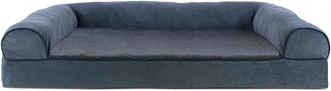 Furhaven Cooling Gel Dog Bed for Large Dogs w/ Removable Bolsters & Washable Cover, For Dogs Up to 95 lbs - Sherpa & Chenille Sofa - Orion Blue, Jumbo/XL-PawvioPets