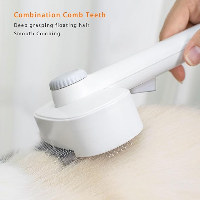 2-in-1 Dog & Cat Grooming Brush – Adjustable Deshedding Comb & One-Touch Clean | Skin-Safe Rake for Mats, Tangles, Shedding | Long/Short Hair Pets-PawvioPets