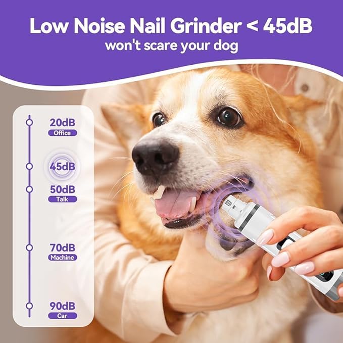 Dog Nail Grinder Quiet-2025 Release Ultra-Quiet Dog & Cat Nail Grinder with LED Light & Battery Display - Painless Nail Trimmer for Small to Large Pets, Thick Nails, and Sensitive Paws-PawvioPets