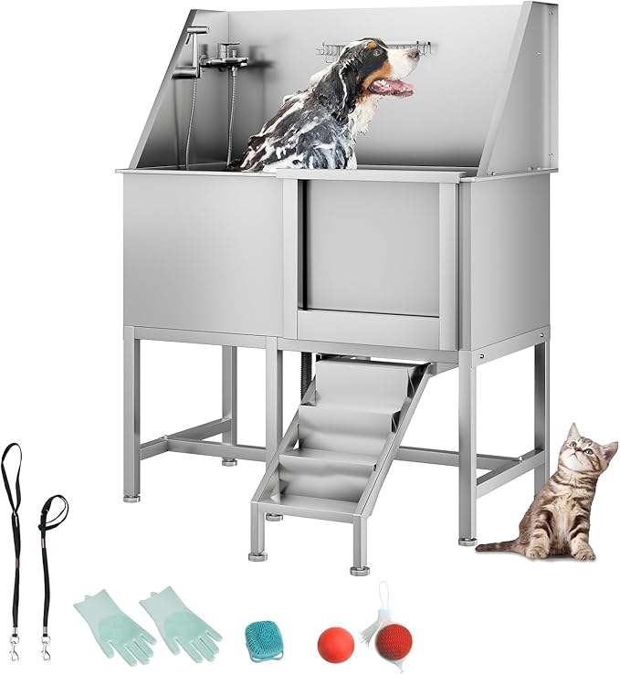 CuisinSmart 50" Dog Bathtub for Large Dogs, Professional Dog Washing Station with Dog Wash Attachment, Bath Pool for Outdoor, Indoor Shower and Grooming (50" Right Door)-PawvioPets