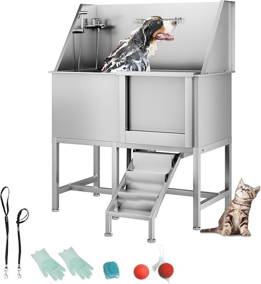 CuisinSmart 50" Dog Bathtub for Large Dogs, Professional Dog Washing Station with Dog Wash Attachment, Bath Pool for Outdoor, Indoor Shower and Grooming (50" Right Door)-PawvioPets