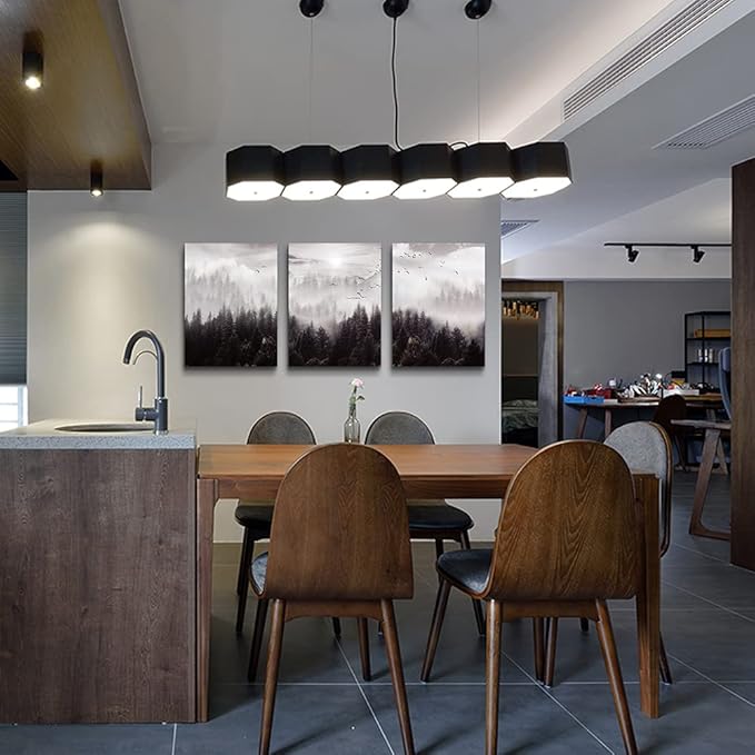 Framed Canvas Art - Boho Wall Decor Set of 3: Foggy Forest Trees Scenery for Living Room, Bedroom, Office, Farmhouse, Home Decoration-PawvioPets