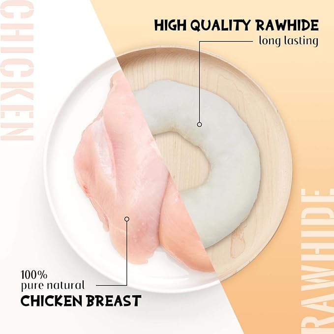 ASMPET Dog Treats Chews, Chicken Wrapped Rawhide Donuts Dental Care Chews for Small Medium Large Breed Aggressive Chewers (Pack of 4)-PawvioPets