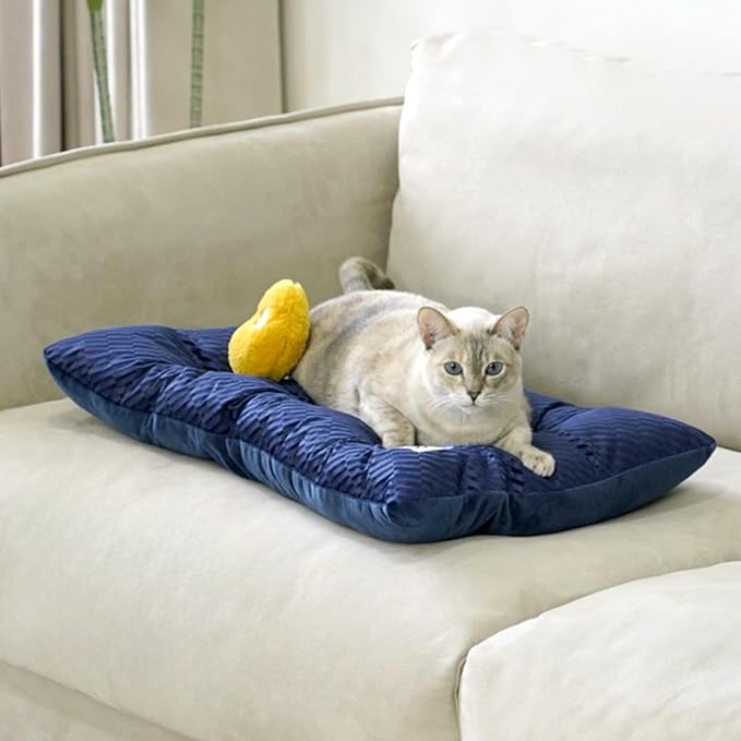 FUNNY FUZZY 2 in 1 Dog Bed Crate Pad Mat, Washable Reversible Pet Floor Mats,Fluffy Kennel Pad for Small Large Sized Dog,Indoor Cats,Sleeping Mattress, 23.6" × 17.9", Midnight Blue-PawvioPets