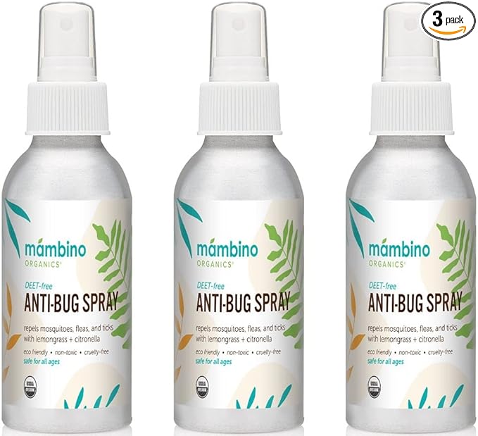 Anti-Bug Spray DEET-Free – Organic, All-Natural Bug Spray Travel Size with Essential Oils – Non-Toxic, Reef Safe, Face-Safe Bug Repellent for Babies, Kids, Adults by Mambino Organics, 4oz 3-Pack-PawvioPets