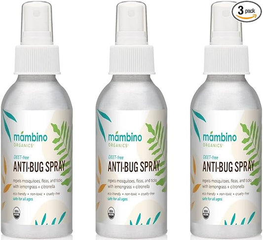 Anti-Bug Spray DEET-Free – Organic, All-Natural Bug Spray Travel Size with Essential Oils – Non-Toxic, Reef Safe, Face-Safe Bug Repellent for Babies, Kids, Adults by Mambino Organics, 4oz 3-Pack-PawvioPets