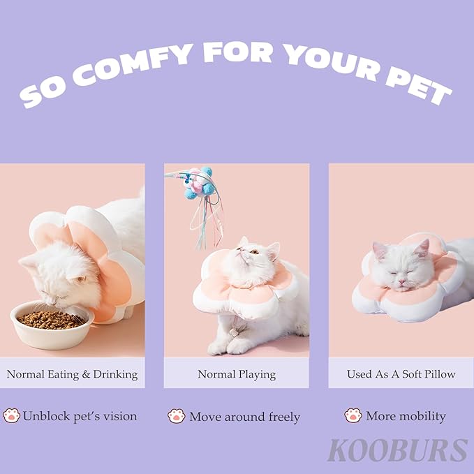 Cat Cone Collar Soft, Adjustable Kitten Cone After Surgery, Waterproof Recovery E Collar for Pet to Stop Licking (Pink Flower, Medium)-PawvioPets
