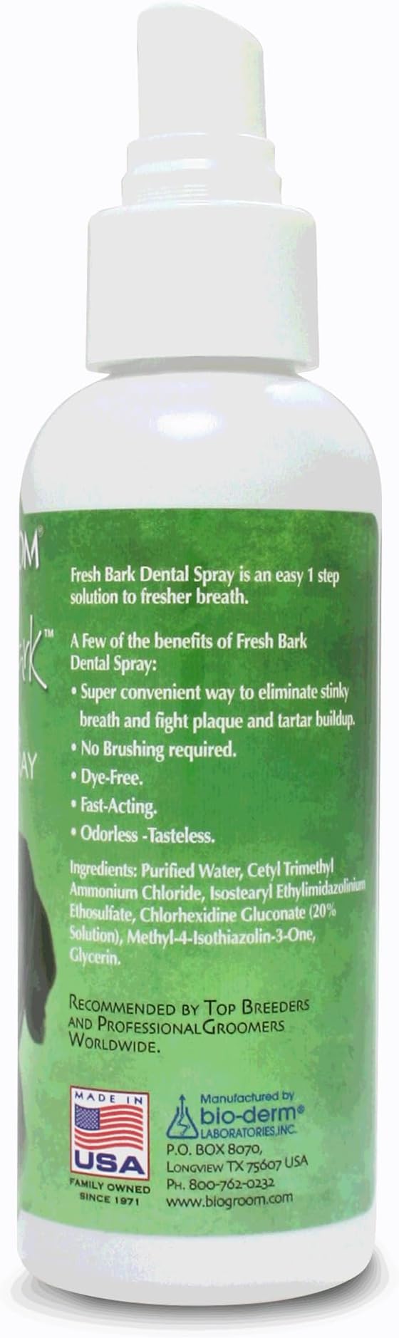 Bio-groom Fresh Bark Dog Breath Freshener - No Chew Dental Spray for Dogs & Cats, Teeth Cleaning Oral Care for Plaque & Tartar, No Brushing Required, Made in The USA - Flavorless, 4 fl oz-PawvioPets