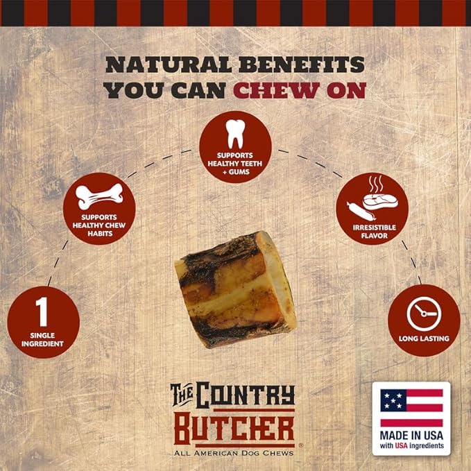 2" Beef Marrow Dog Bones for Aggressive Chewers, Small Breed Dog Treat, Natural, Tough, Chew Toy, Made in The USA, 6 Count-PawvioPets