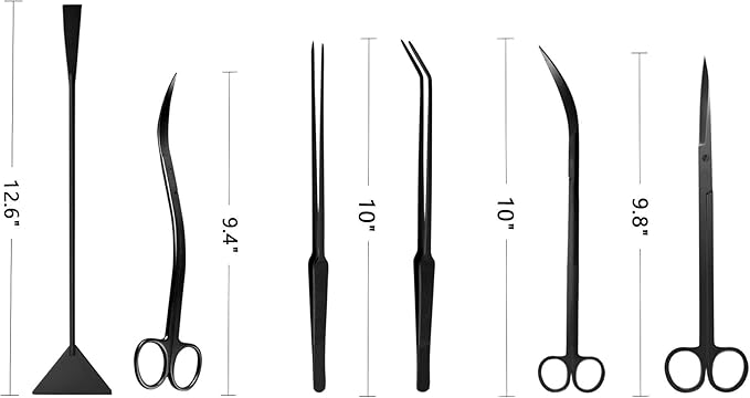 Aquascaping Tools 7 in 1 Kit Aquarium Plant Scissors Tools Set Curved & Waved Scissor Tweezers Spatula Stainless Steel Anti Rust Tools for Aquascape Black-PawvioPets
