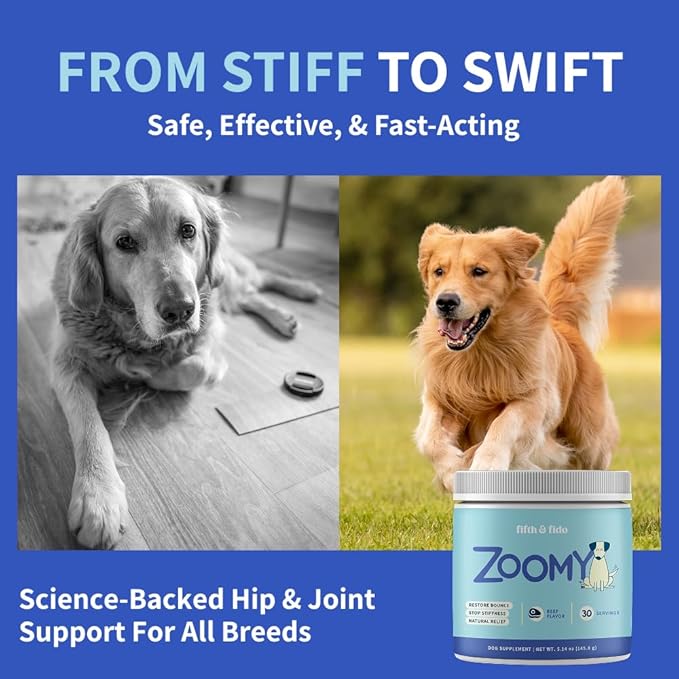 Dog Joint Supplement Powder with Glucosamine, Chondroitin & MSM – Hip & Joint Support for Mobility, Stiffness & Flexibility – Mushroom Blend with Lion’s Mane, Cordyceps & Reishi – Zoomy-PawvioPets
