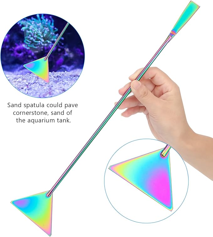 Aquarium Aquascape Tools Kit 15 in, 4in1 Anti-Rust Aquatic Plant Aquascaping Tool Stainless Steel Silver Tweezer Scissors Spatula for Aquarium Tank Clean (15in, Colorful)-PawvioPets