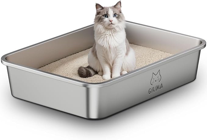 Extra Large Stainless Steel Cat Litter Box, 27.5" L×19.6" W×5.9" H, XXL Metal Kitty Litter Pan with High Sides, Odor-Free, Non-Stick, Easy to Clean, Ideal for Big Cats & Multi-Cat-PawvioPets
